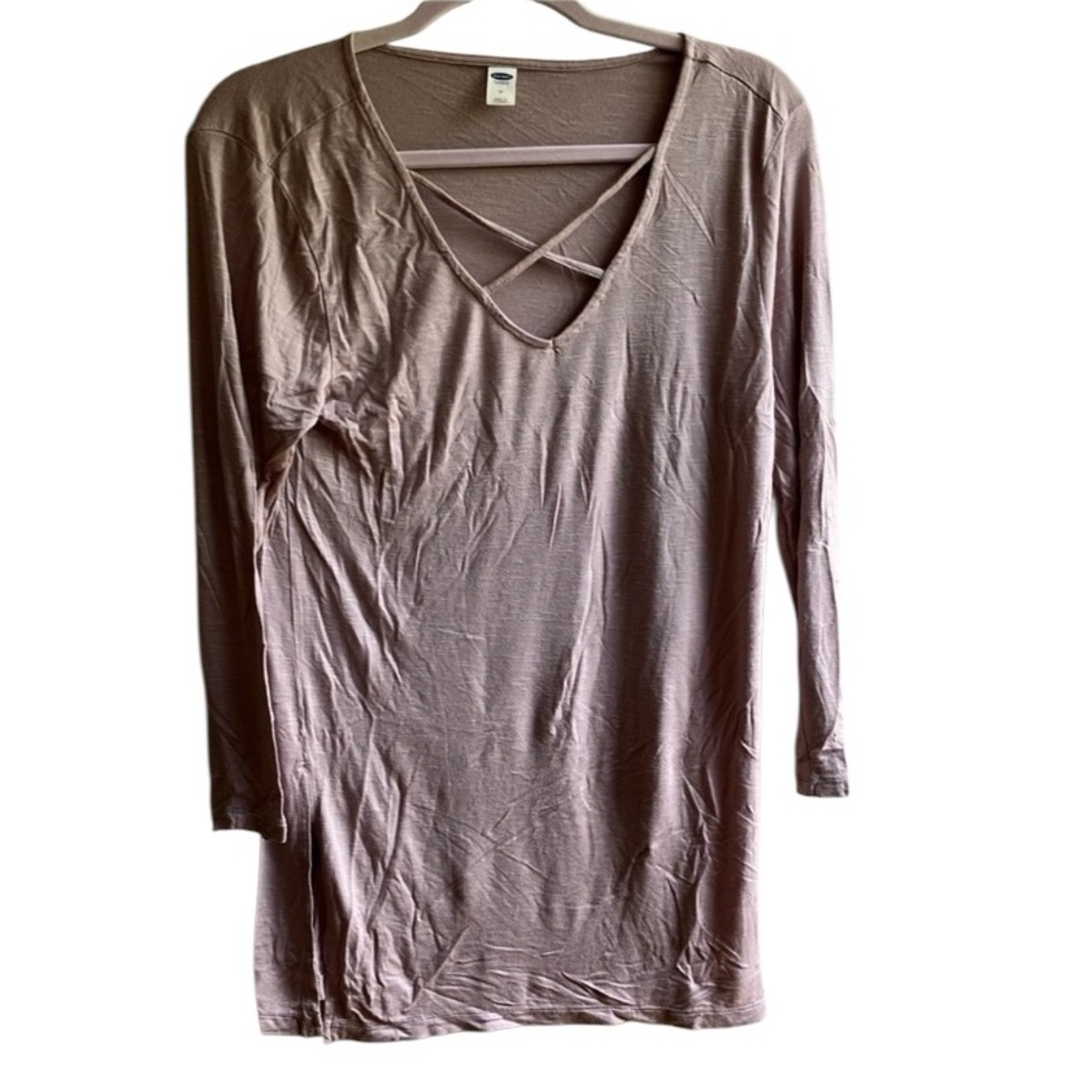Old Navy Relaxed Lace Up 3/4 Sleeve Blouse Size M Pink Strappy Cut Out Tunic Top